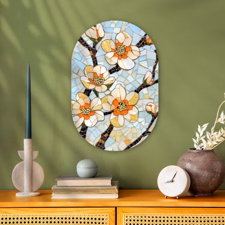 Muurovaal - Kunststof - Bloesems - Wit - Mozaïek - Tak — 2
