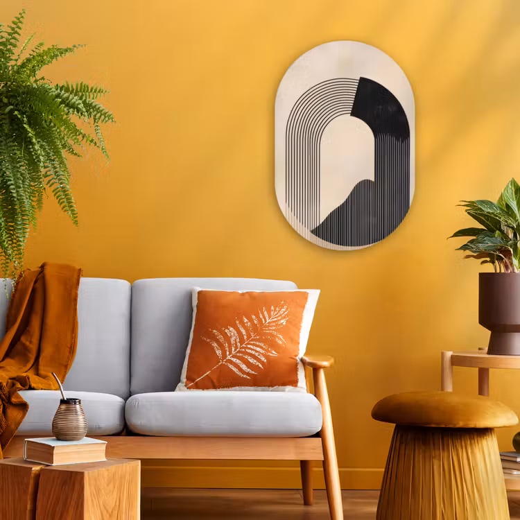 Muurovaal - Kunststof - Grafisch gebogen motief - Beige — 1