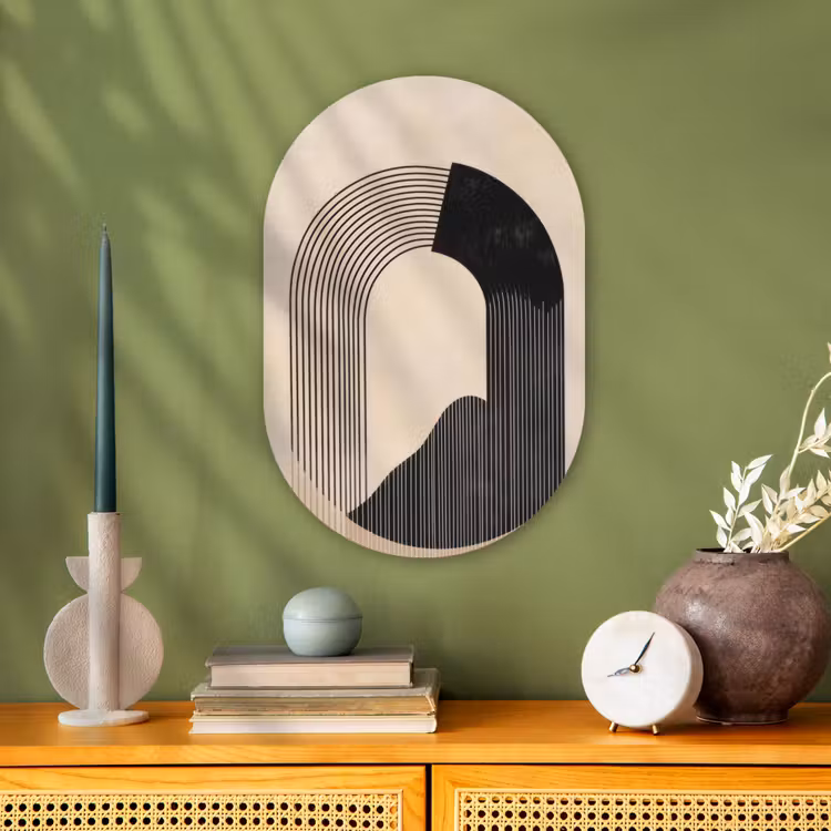 Muurovaal - Kunststof - Grafisch gebogen motief - Beige — 2