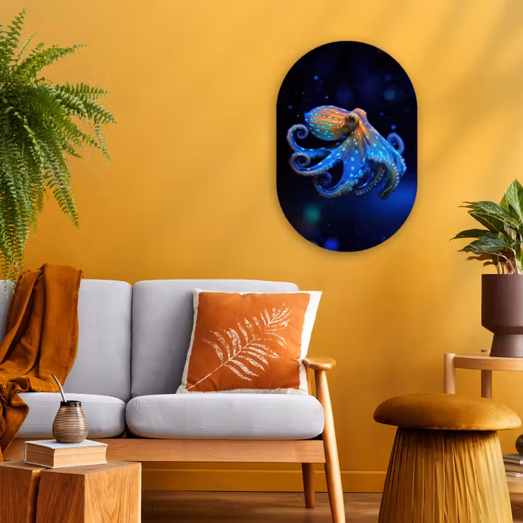 Muurovaal - Kunststof - Octopus - Stippen - Blauw - Zee — 1