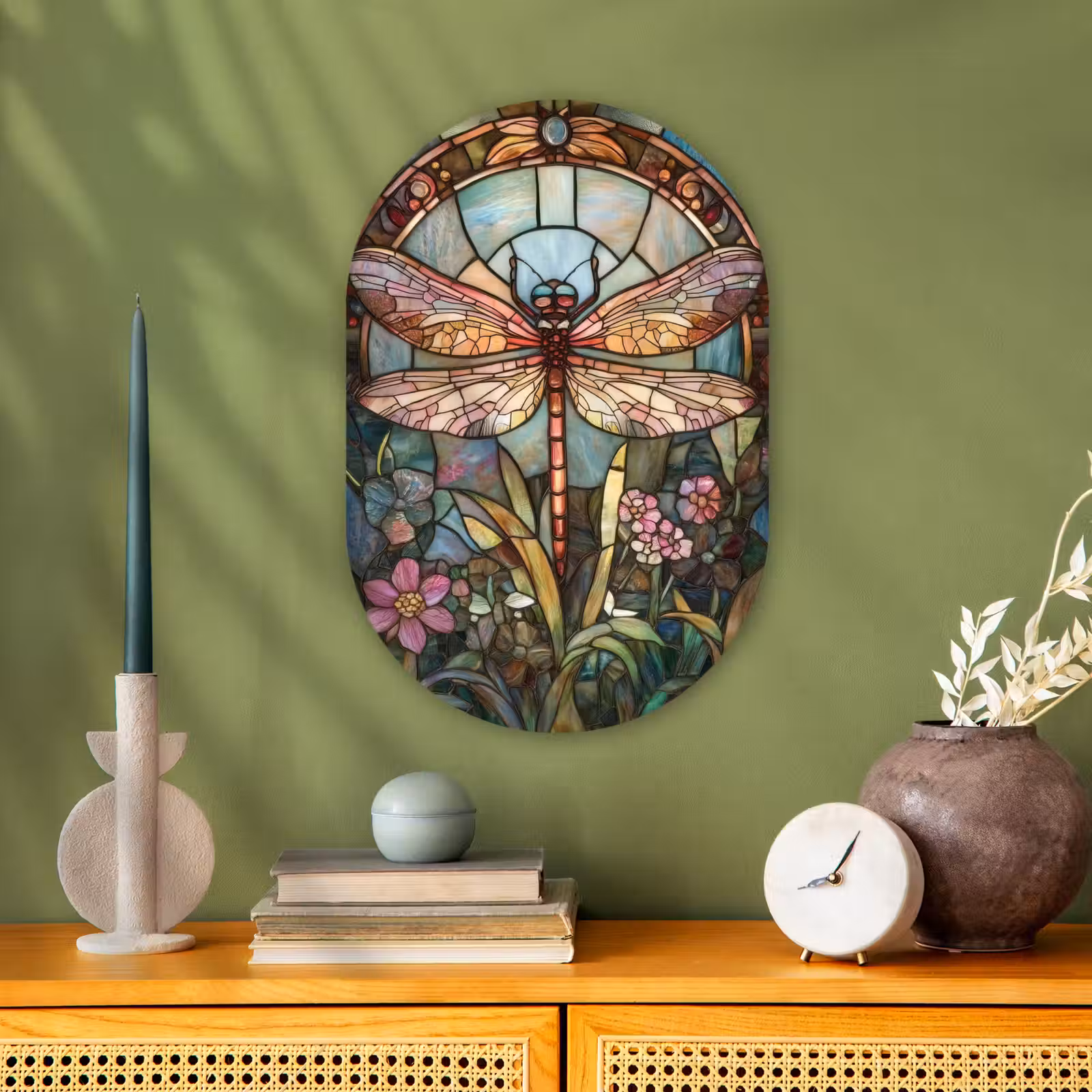 Muurovaal - Kunststof - Libelle - Mozaïek - Bloemen - Kleurrijk — 1