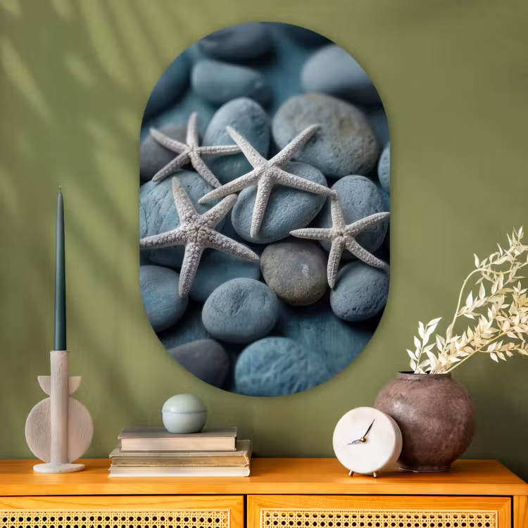 Muurovaal - Glas - Zeesterren - Stenen - Wit — 2