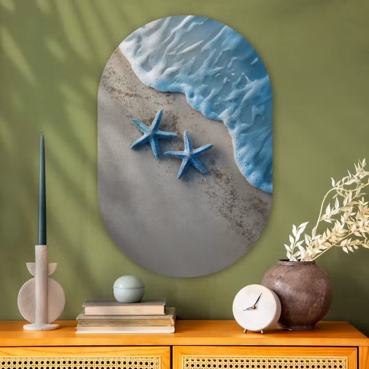 Muurovaal - Glas - Zeesterren - Zand - Zee - Blauw — 2