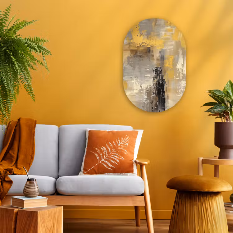 Muurovaal - Kunststof - Abstract - Geel - Modern - Beige — 1