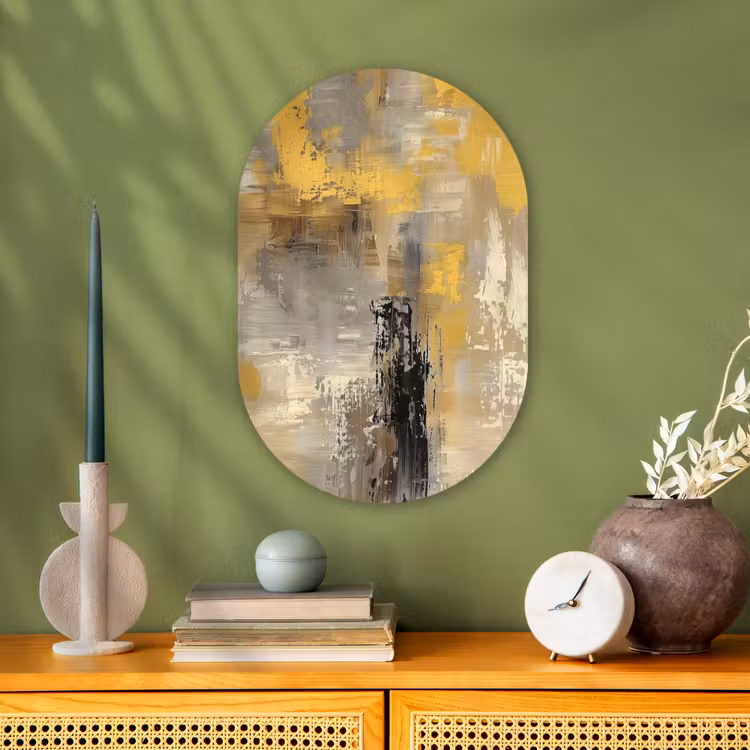 Muurovaal - Kunststof - Abstract - Geel - Modern - Beige — 2
