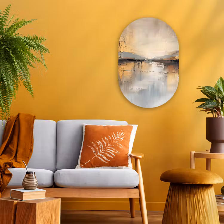 Muurovaal - Kunststof - Abstract - Modern - Beige - Aesthetic - Goud — 1