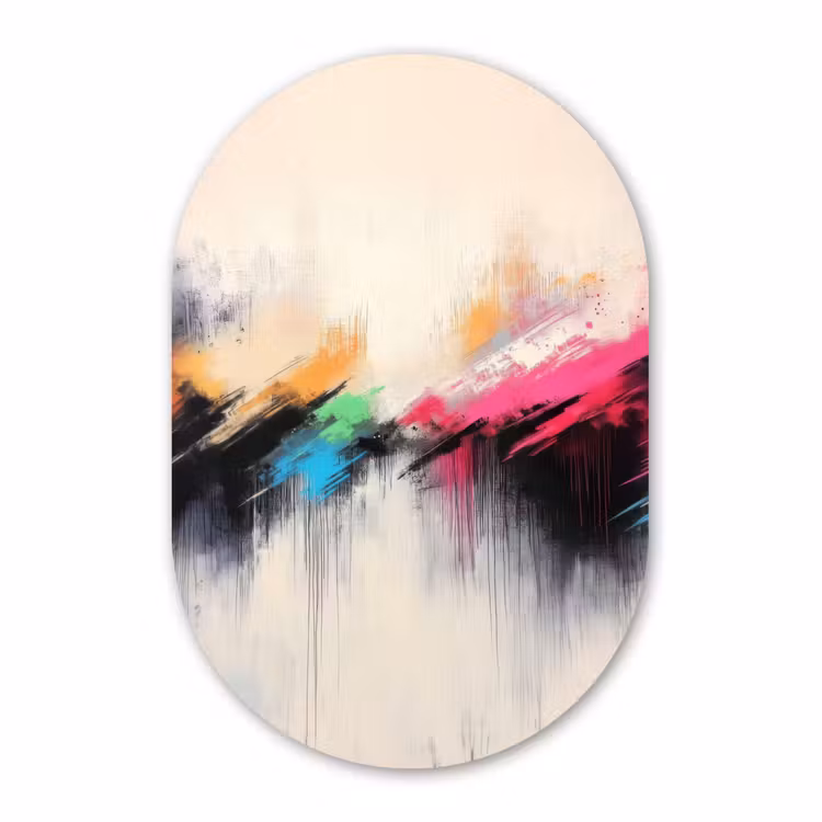 Muurovaal - Kunststof - Dynamisch - Abstract - Kleurrijk - Zwart — 2