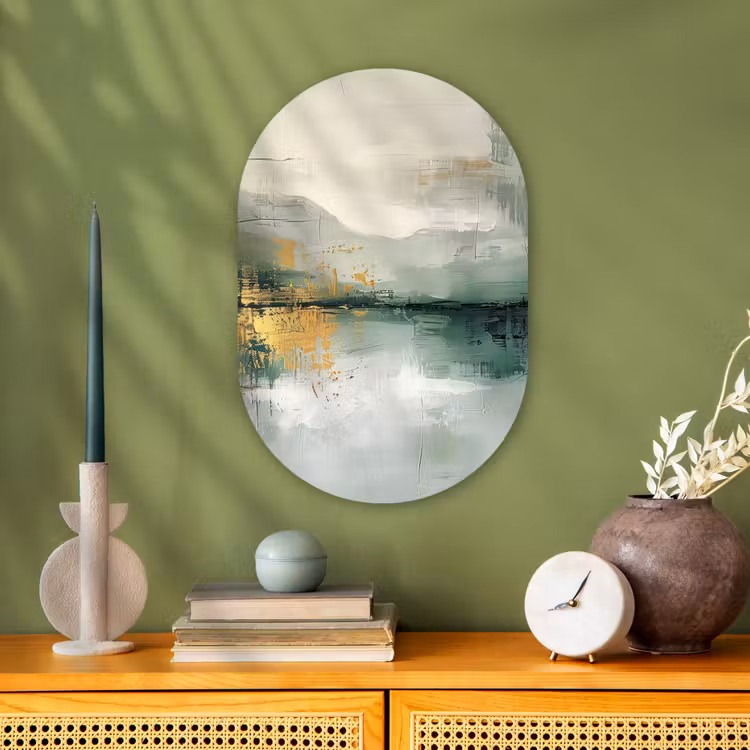 Muurovaal - Kunststof - Groen - Modern - Abstract - Goud — 1