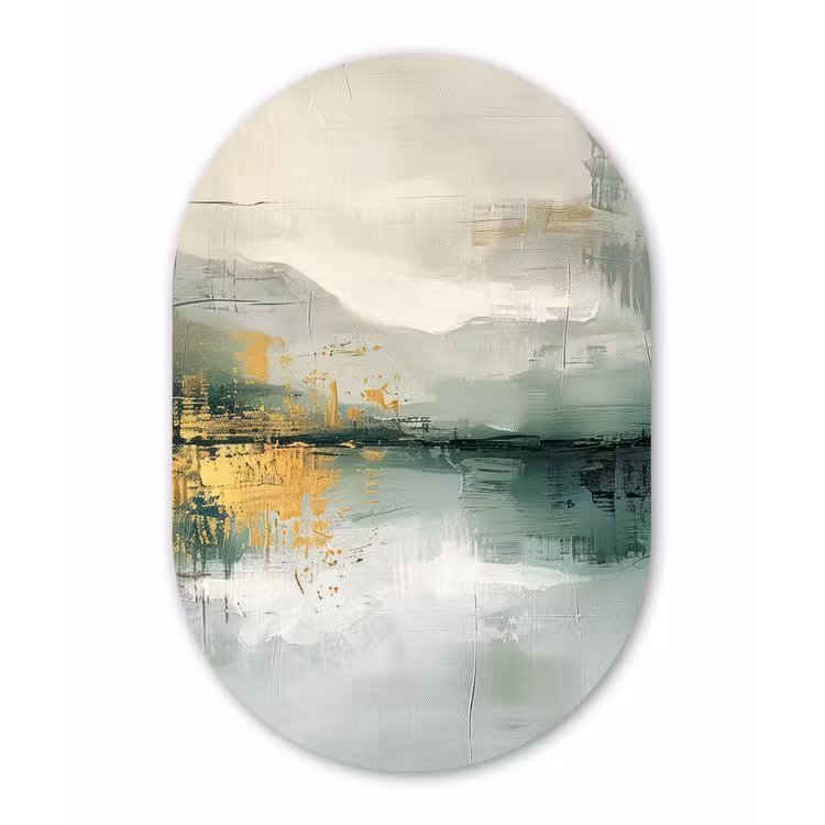 Muurovaal - Kunststof - Groen - Modern - Abstract - Goud — 3