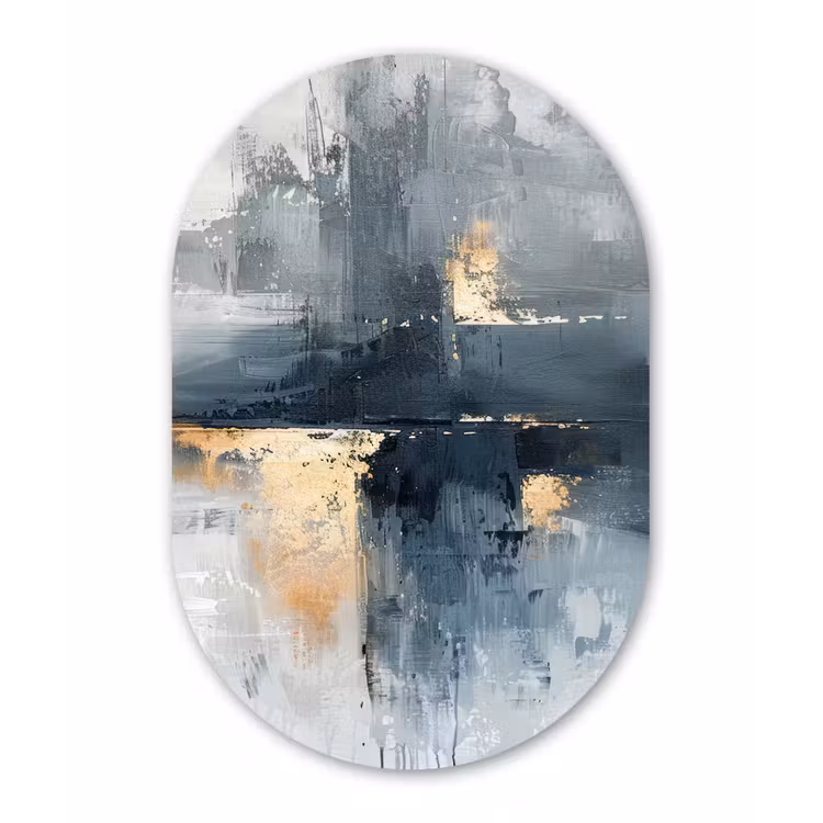 Muurovaal - Kunststof - Kunst - Grijs - Goud - Abstract — 2