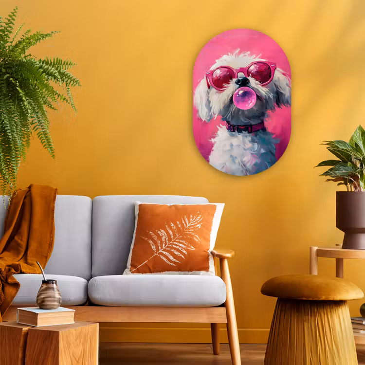 Muurovaal - Kunststof - Pink - Hond - Bubbel — 1