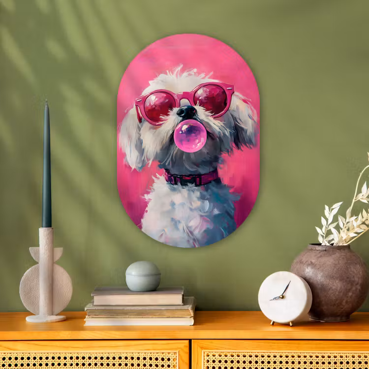 Muurovaal - Kunststof - Pink - Hond - Bubbel — 3