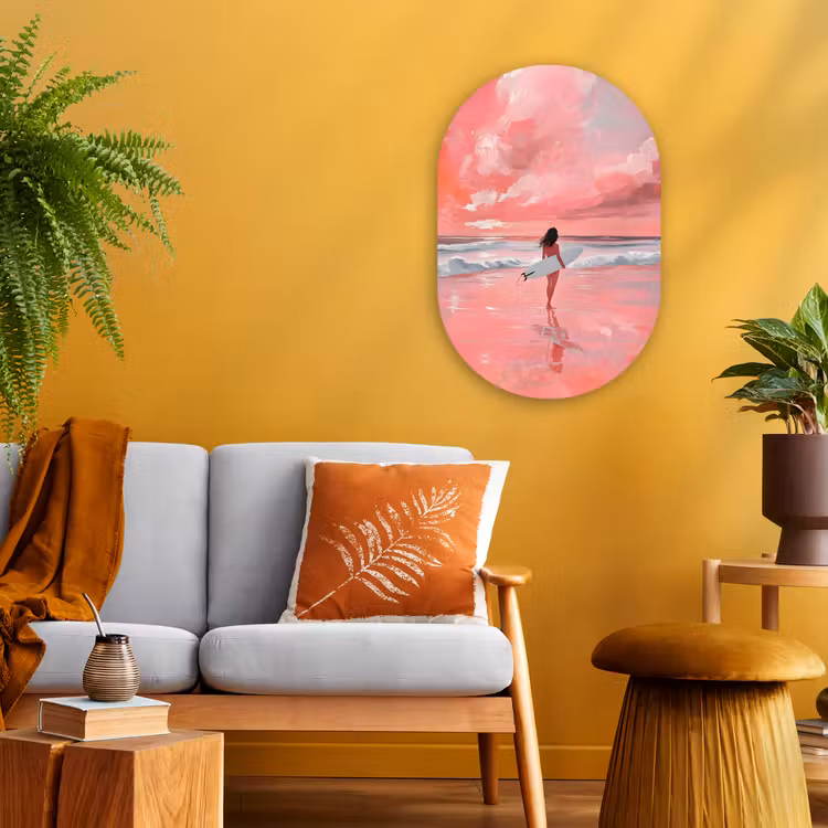 Muurovaal - Kunststof - Roze - Surfen - Zee — 1