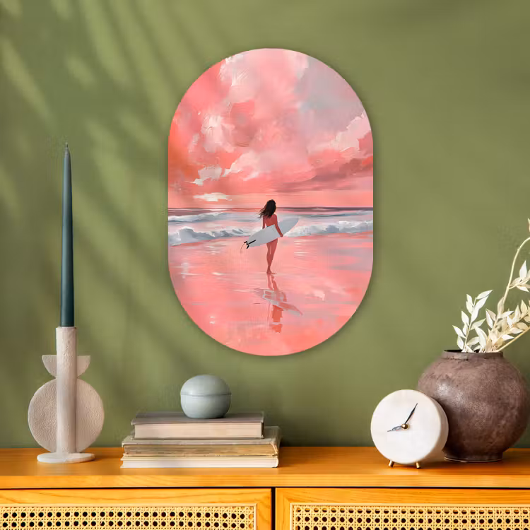 Muurovaal - Kunststof - Roze - Surfen - Zee — 3
