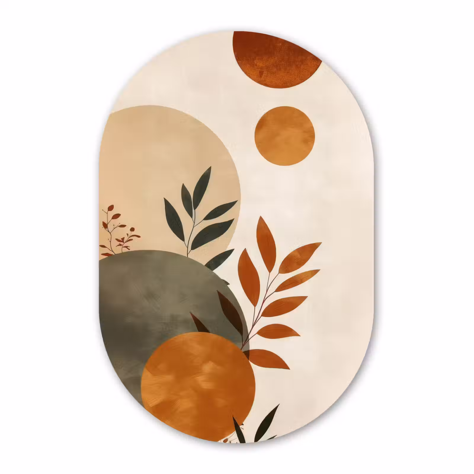Muurovaal - Glas - Vormen - Rond - Bladeren - Beige — 1