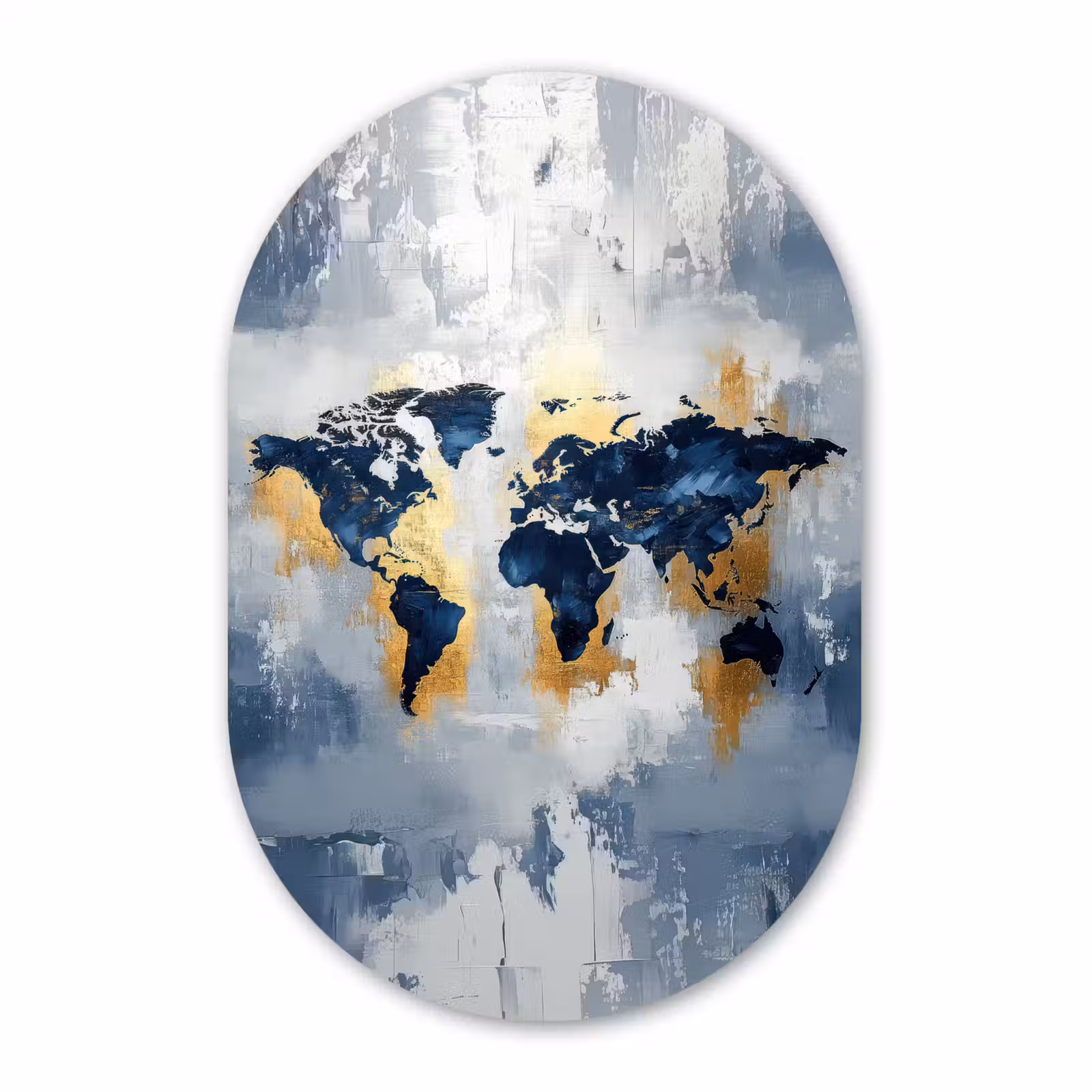 Muurovaal - Glas - Wereldkaart - Blauw - Abstract — 1