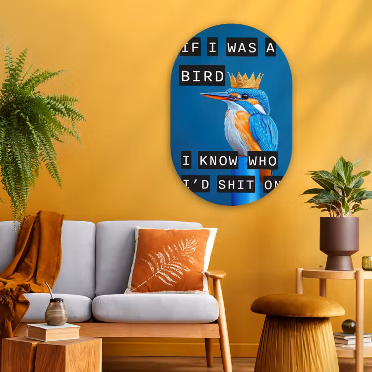 Muurovaal - Glas - Vogel - Decoratie - Ijsvogel - Blauw — 3