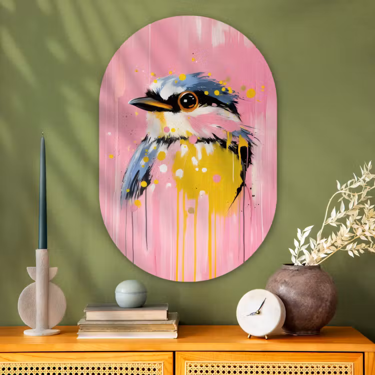 Muurovaal - Glas - Vogel - Roze - Geel - Blauw — 2