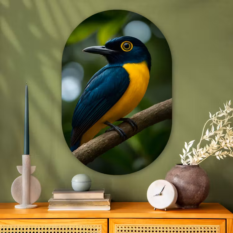 Muurovaal - Glas - Vogel - Tak - Geel - Bladeren — 2