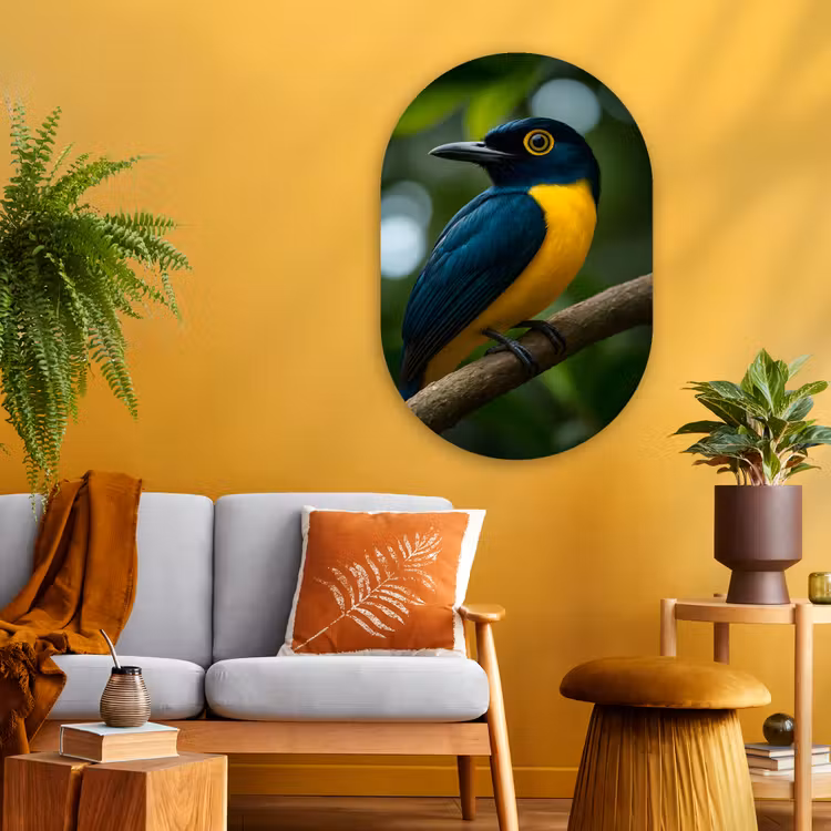 Muurovaal - Glas - Vogel - Tak - Geel - Bladeren — 3
