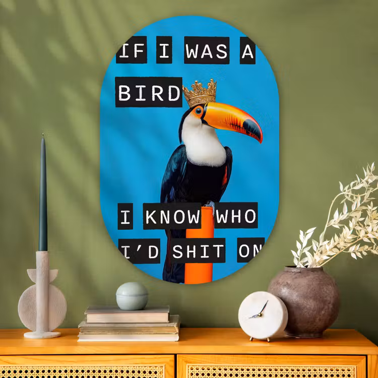 Muurovaal - Glas - Vogel - Toekan - Blauw - Quotes — 2