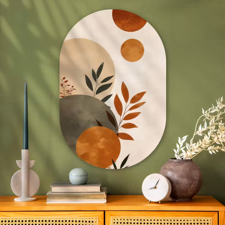 Muurovaal - Glas - Vormen - Rond - Bladeren - Beige — 2