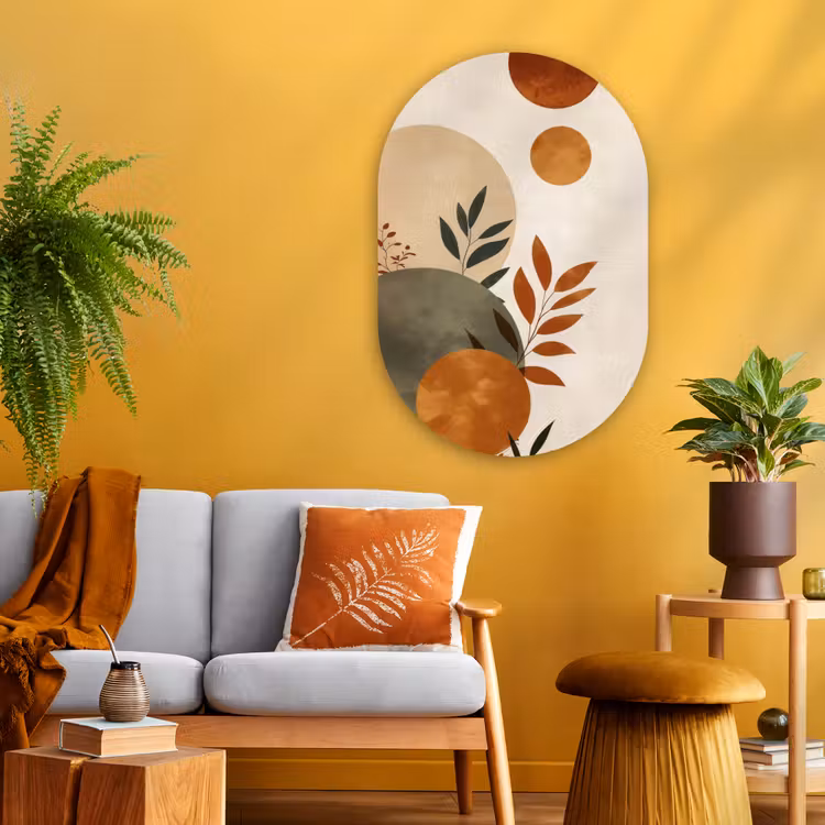 Muurovaal - Glas - Vormen - Rond - Bladeren - Beige — 3
