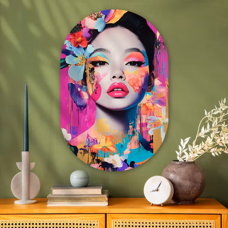 Muurovaal - Glas - Vrouw - Portret - Abstract - Paars — 2