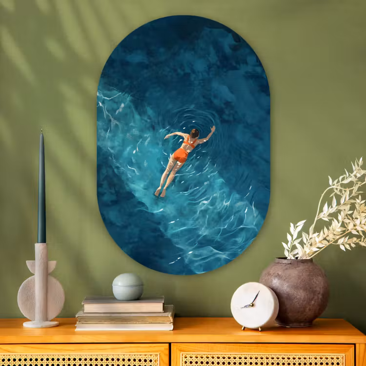 Muurovaal - Glas - Vrouw - Water - Bikini - Oranje — 2