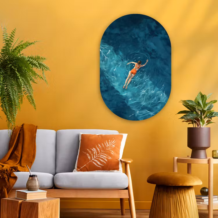 Muurovaal - Glas - Vrouw - Water - Bikini - Oranje — 3