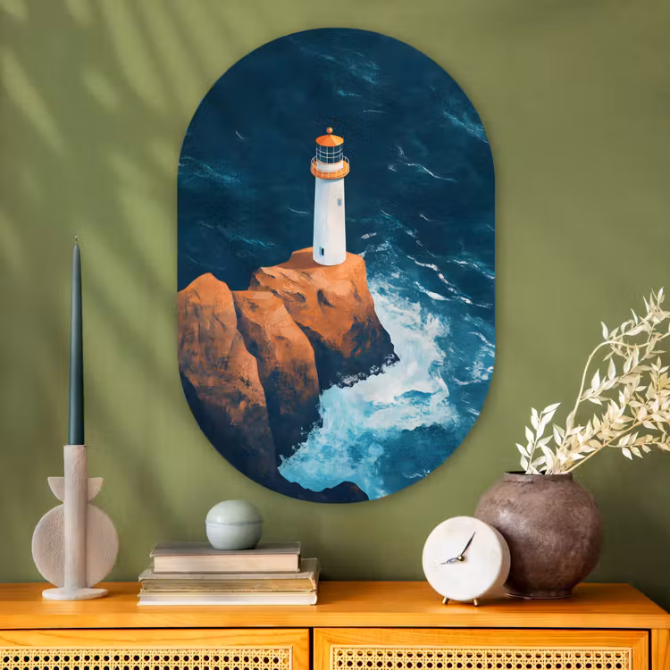 Muurovaal - Glas - Vuurtoren - Rots - Zee - Golven — 2