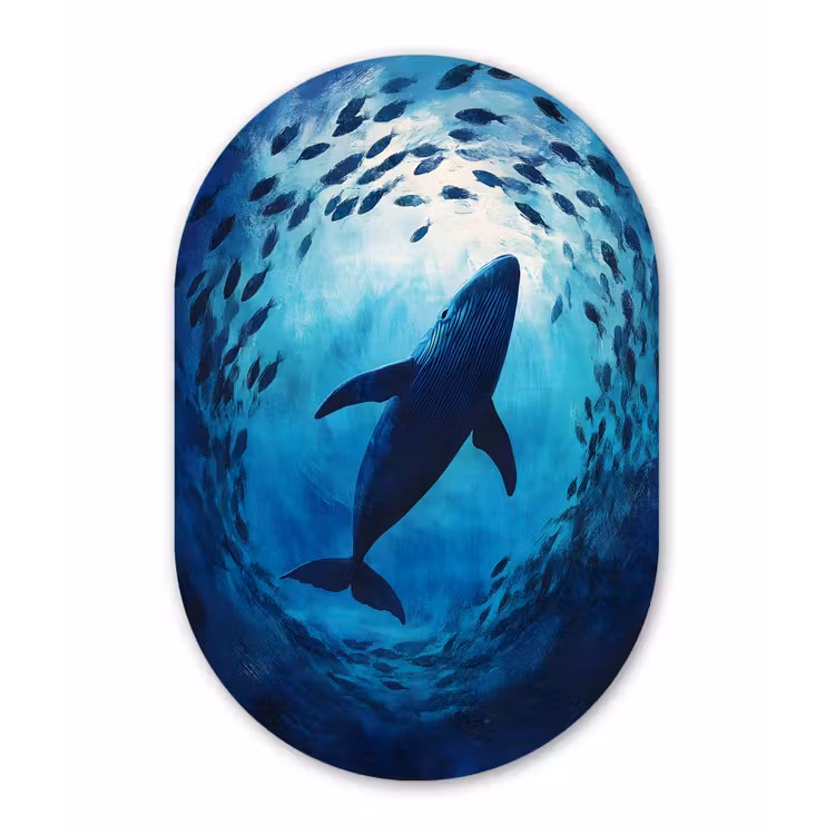 Muurovaal - Glas - Walvis - Vissen - Donkerblauw — 1