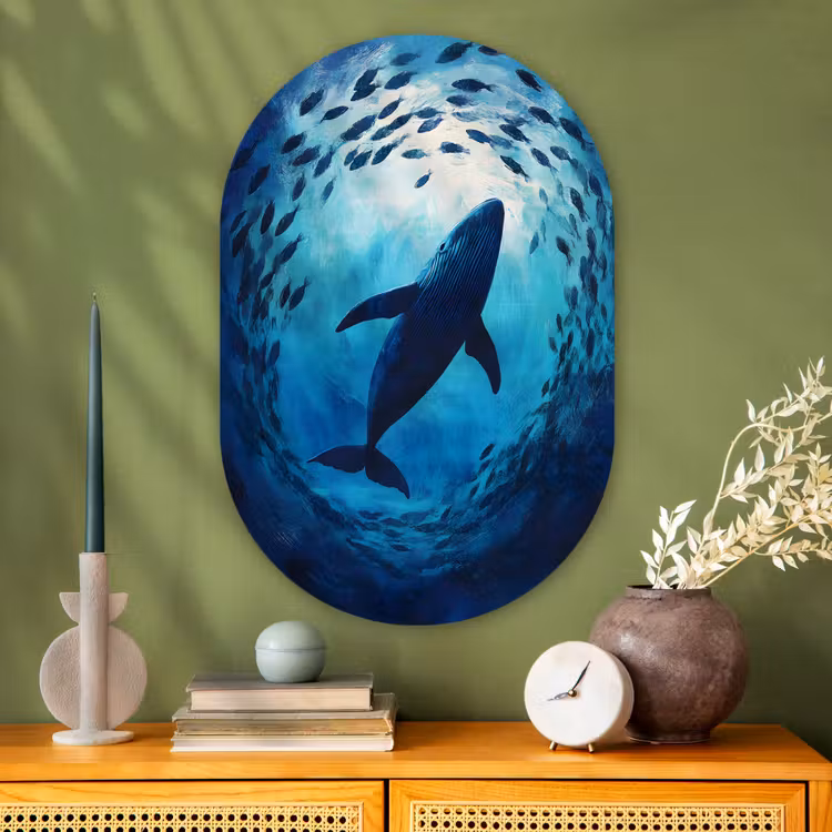 Muurovaal - Glas - Walvis - Vissen - Donkerblauw — 2