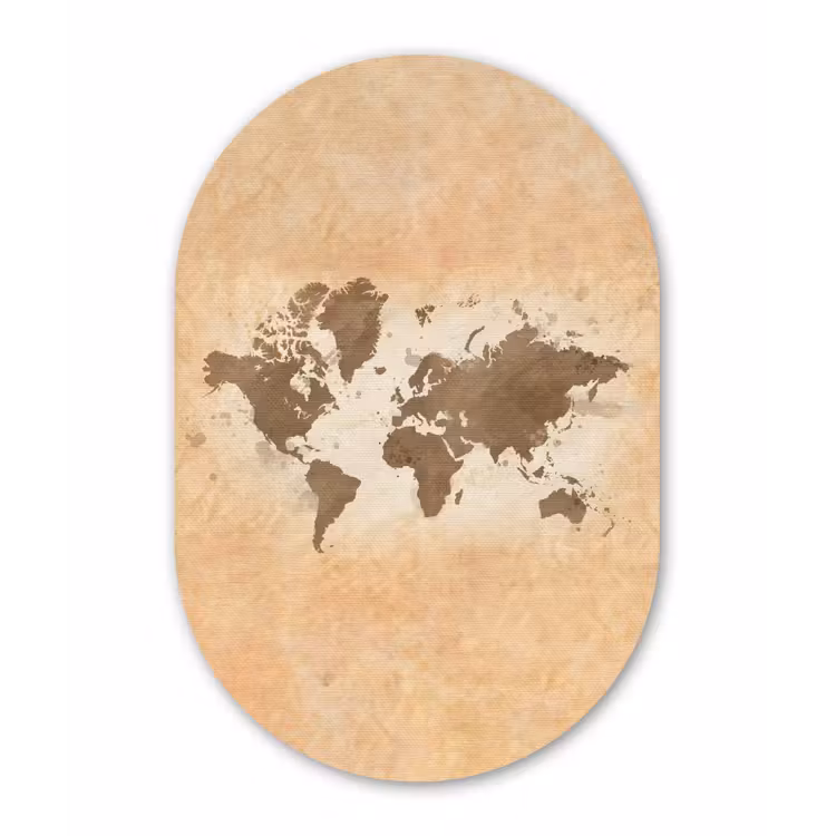 Muurovaal - Glas - Wereldkaart - Beige - Bruin — 1