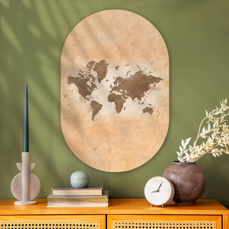 Muurovaal - Glas - Wereldkaart - Beige - Bruin — 2
