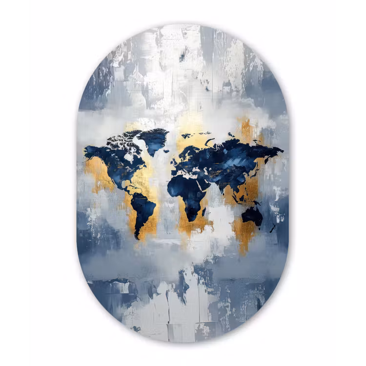 Muurovaal - Glas - Wereldkaart - Blauw - Abstract — 1