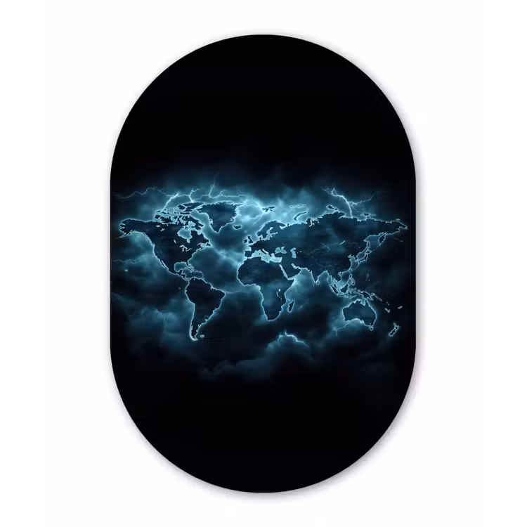 Muurovaal - Glas - Wereldkaart - Bliksem - Blauw — 1