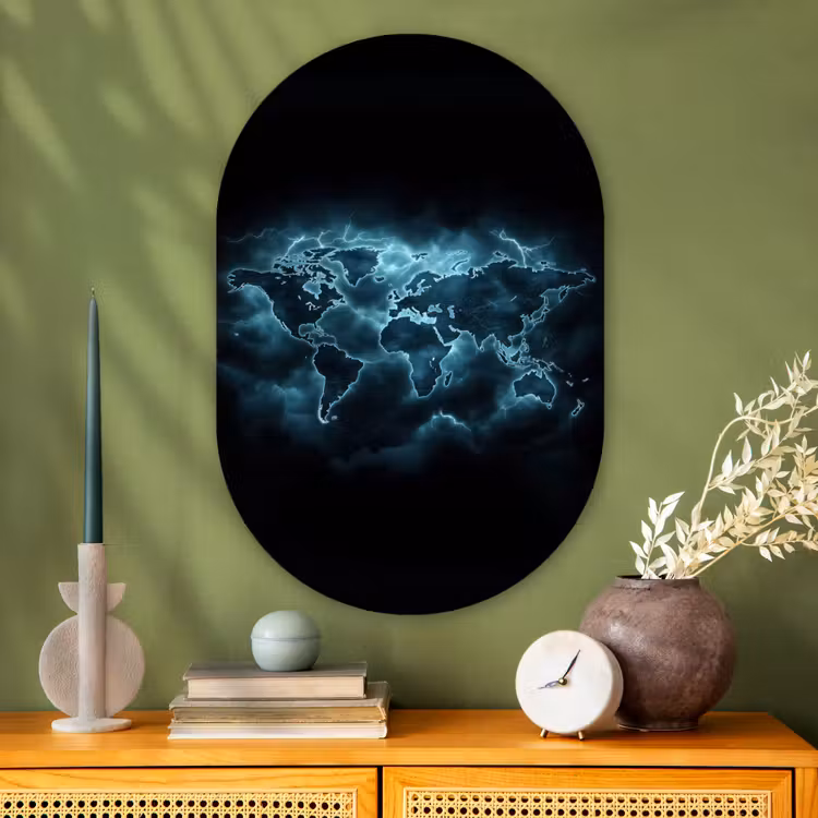 Muurovaal - Glas - Wereldkaart - Bliksem - Blauw — 2