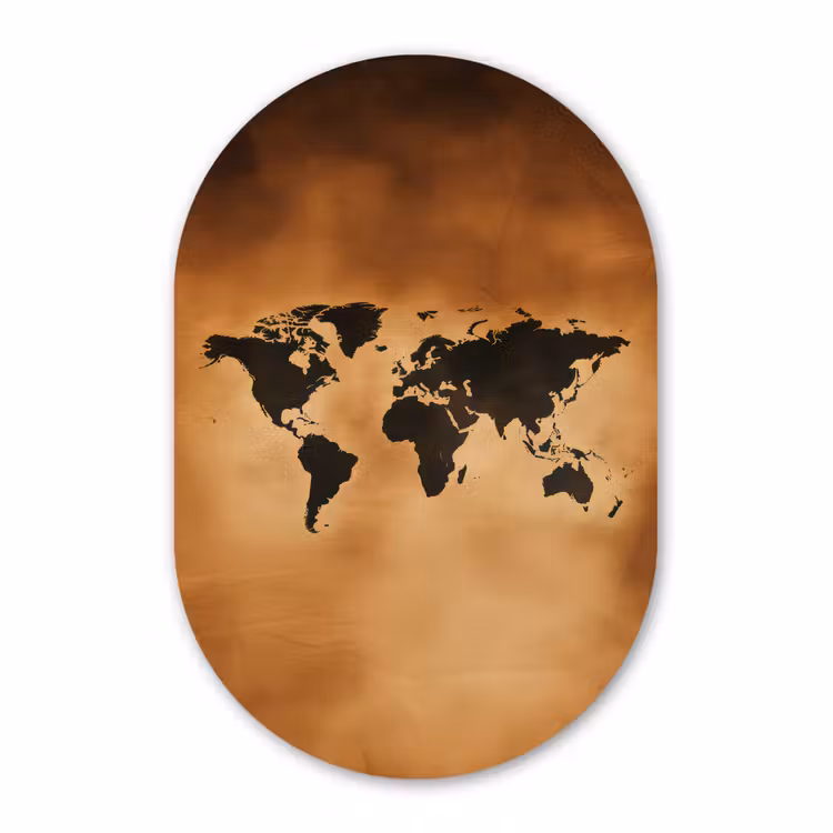 Muurovaal - Glas - Wereldkaart - Bruin - Kaart — 1
