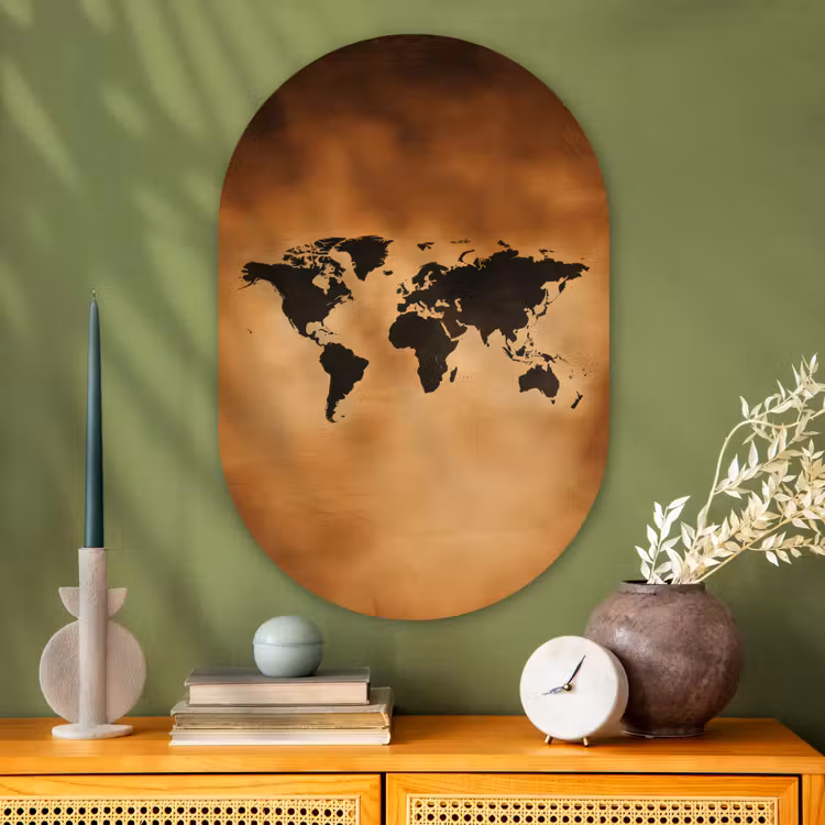 Muurovaal - Glas - Wereldkaart - Bruin - Kaart — 2