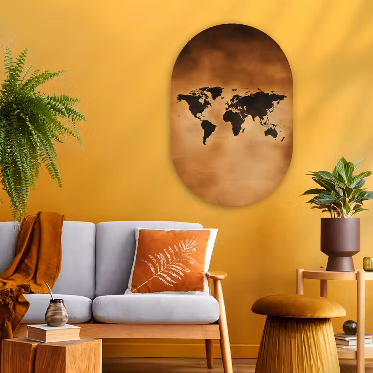 Muurovaal - Glas - Wereldkaart - Bruin - Kaart — 3