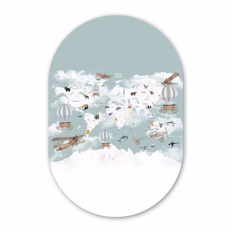 Muurovaal - Glas - Wereldkaart - Kind - Vliegtuig — 1