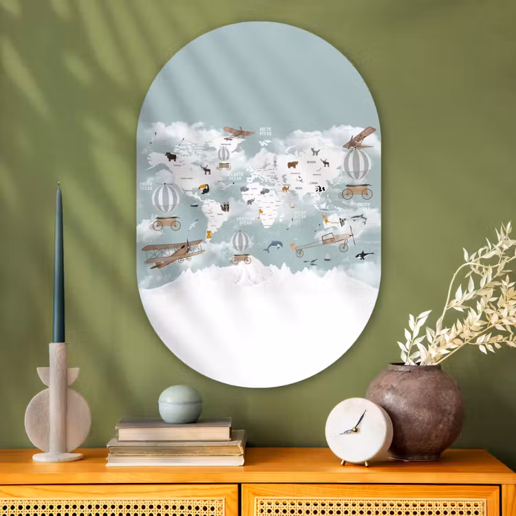 Muurovaal - Glas - Wereldkaart - Kind - Vliegtuig — 2