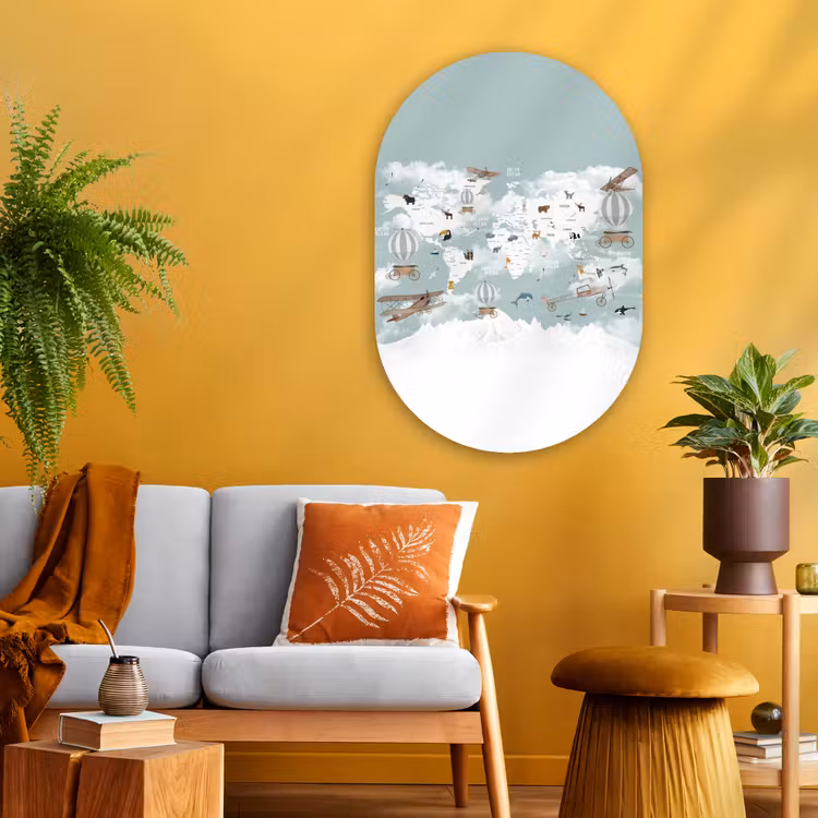 Muurovaal - Glas - Wereldkaart - Kind - Vliegtuig — 3