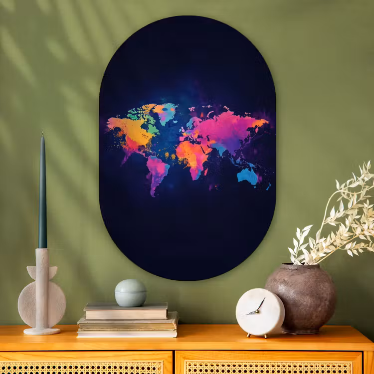 Muurovaal - Glas - Wereldkaart - Kleurrijk - Graffiti — 2