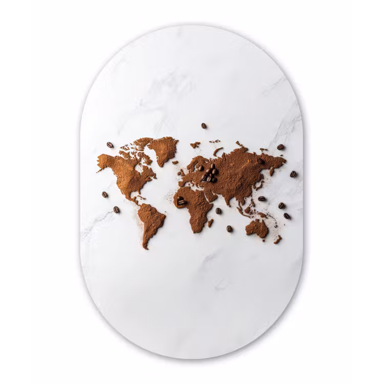 Muurovaal - Glas - Wereldkaart - Koffie - Marmer — 1
