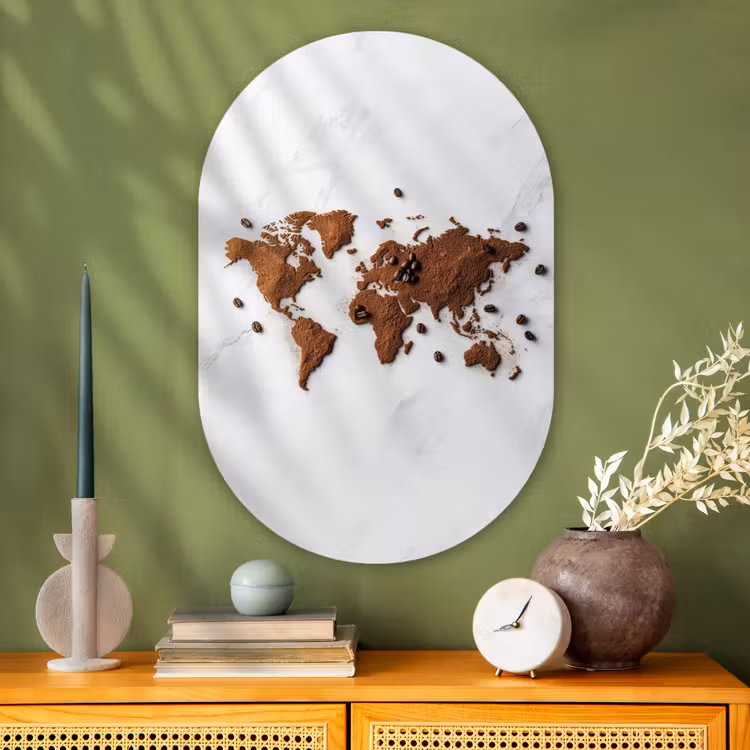 Muurovaal - Glas - Wereldkaart - Koffie - Marmer — 2