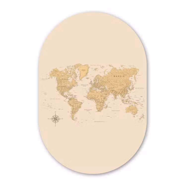 Muurovaal - Glas - Wereldkaart - Realistisch - Beige — 1
