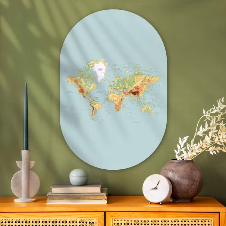 Muurovaal - Glas - Wereldkaart - Realistisch - Blauw — 2