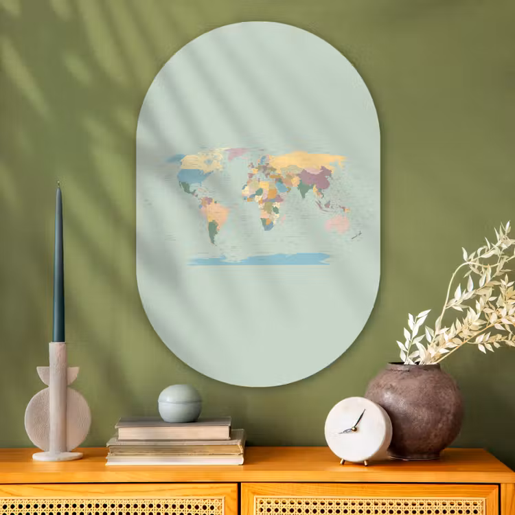 Muurovaal - Glas - Wereldkaart - Realistisch - Kaart — 2